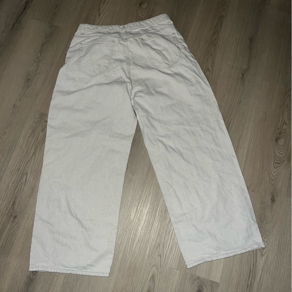 Zara Wide Leg Pants Women’s Size 14 Cotton Linen Relaxed Fit High Rise Neutral - Picture 5 of 15